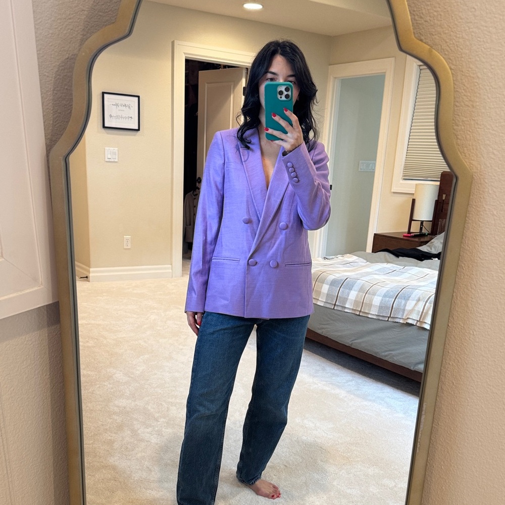Sezane Lilac Double-Breasted Blazer